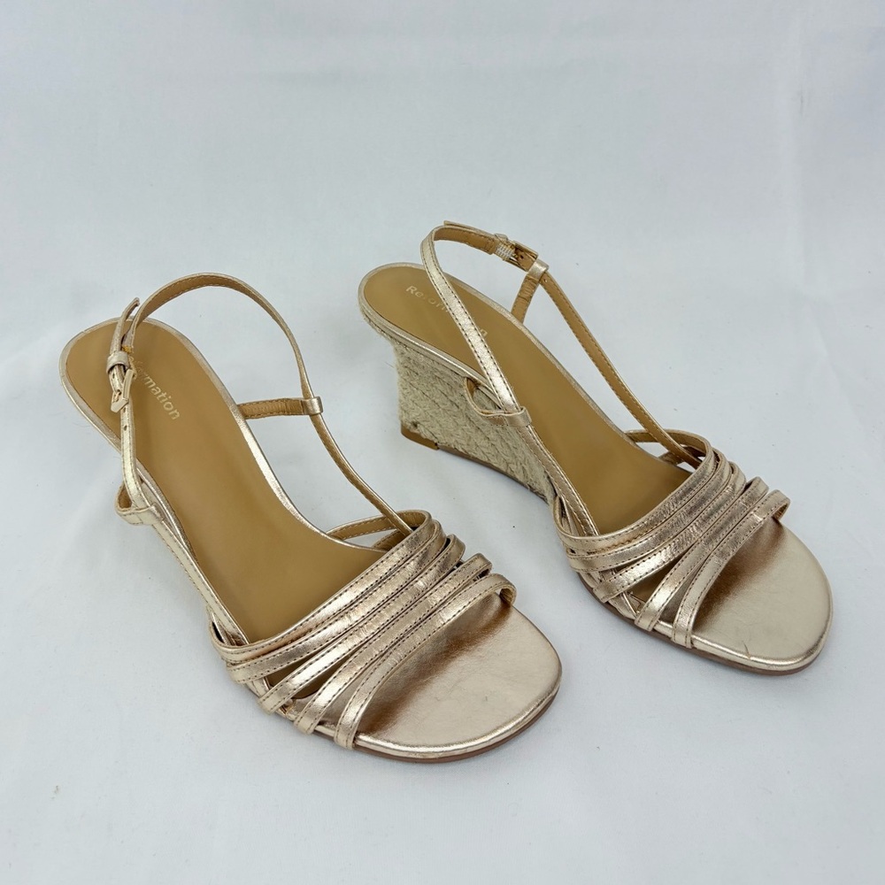 Reformation Ava Wedge Espadrilles Metallic Wedge Sandals
